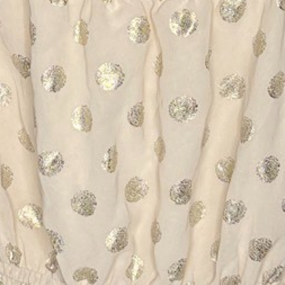 Mi Ami Shirt Womens Large Cream Shimmer Polka Dots Peplum Boho Bohemian Casual - Picture 6 of 10
